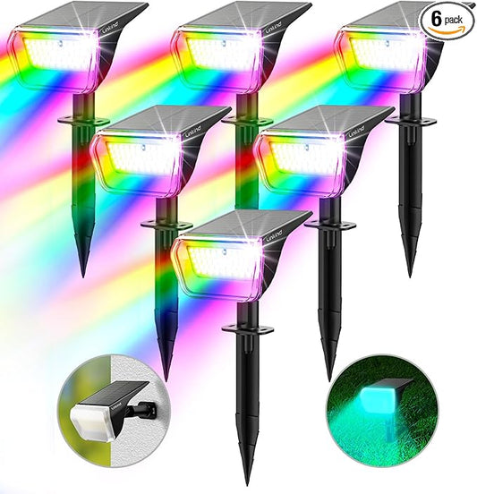Linkind Solar Spot Lights Outdoor, Color Changing Solar Lights with 10 Lighting Modes and Waterproof IP67, Ideal for Yard, Garden Decoration (6 Pack, Multicolor)