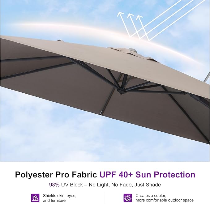 PURPLE LEAF 10' X 6.5' Left-right Tilting Outdoor Patio Umbrella Swivel Offset Cantilever Heavy Duty Rectangle Aluminum Umbrella with UV Resistant for Deck Pool Patio Backyard, Ash Mocha