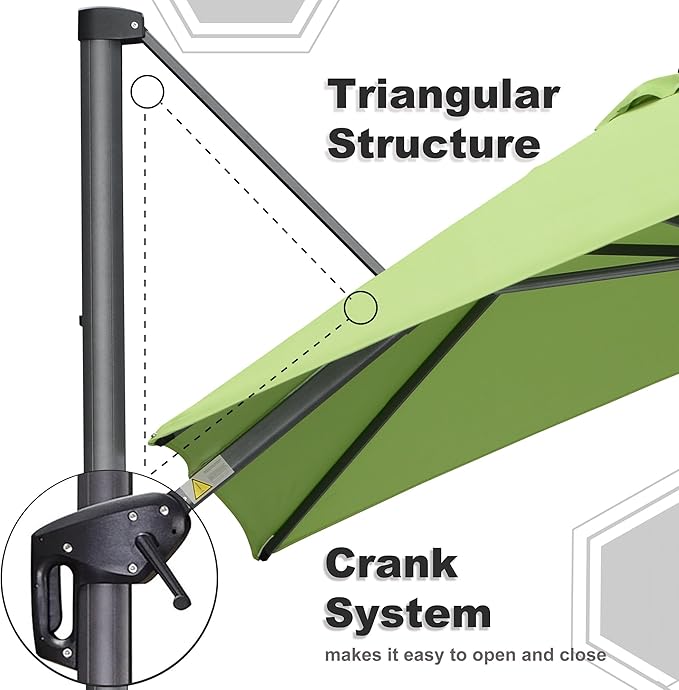 PURPLE LEAF 10' X 13' Square Cantilever Umbrella Patio Umbrella with Base Outdoor Umbrella Aluminum Offset with 360-degree Rotation for Garden Deck Pool Patio Apple Green