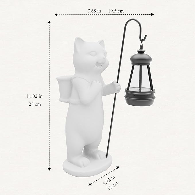 Solar Powered Garden Resin Statue Lights, 10 Inch Waterproof Outdoor Animal Cute Cat Figurine Lights, Suitable for Patios, Balconies, Lawns, Courtyards, Etc (Basket)
