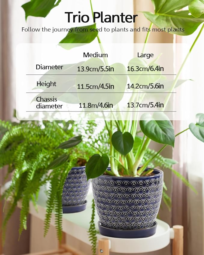 Plant Pots, Flower Pots, Planters for Indoor Plants(6.5+5.5inch), Flower Pots for Indoor Plants with Drainage Hole and Saucer, Ceramic Pots for Plants with Hole Mesh Pad,Reactive Glaze Blue
