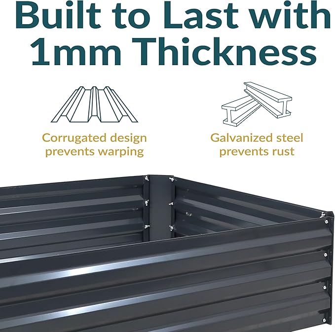 Sunnydaze 11.75" H Raised Metal Garden Bed - Galvanized Raised Garden Bed Outdoor for Vegetables and Flowers - Dark Gray - 4' x 3' Rectangle