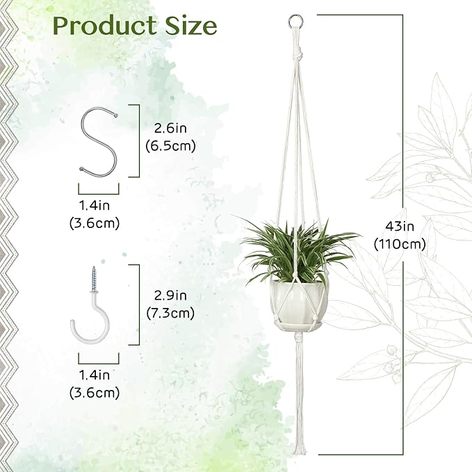 6 Pack Macrame Plant Hanger Indoor Hanging Planters for Indoor Outdoor Plants with 6 S Hooks and 6 Hook Nails, Hanging Plant Holder 43" Boho Home Decor,Ivory
