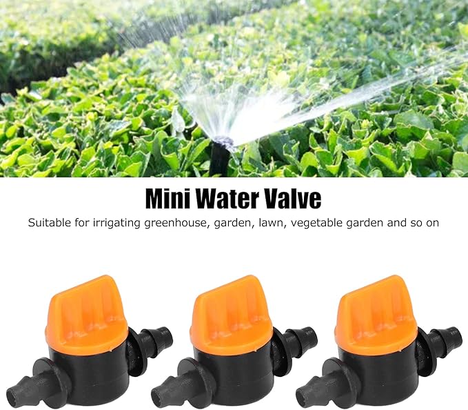 TOPINCN 100pcs Barbed Ball Valve, Drip Irrigation Universal Barbed Valve Mini Pipe Water Valve Through Type Valve Misting Tube Valve for Garden Seeding Cultivation Irrigation