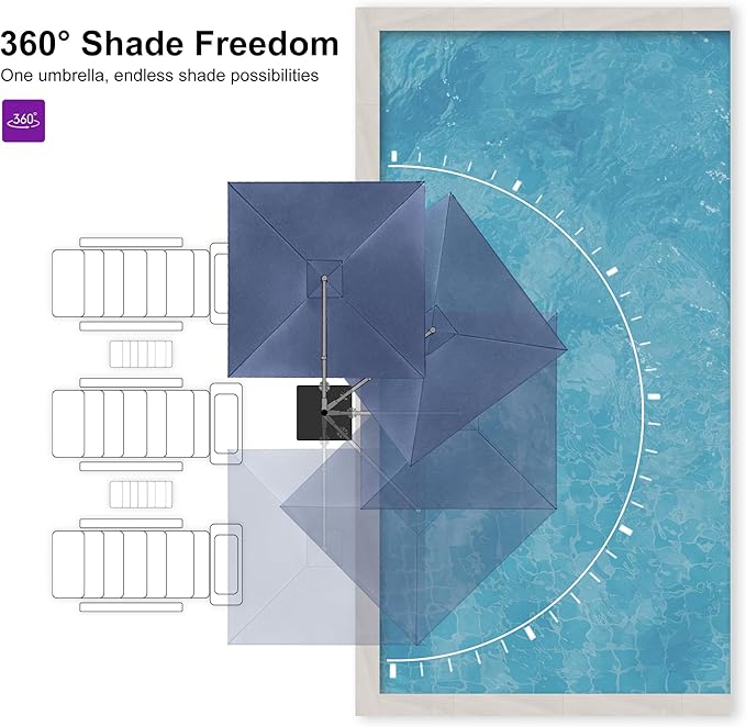 PURPLE LEAF 9 FT Cantilever Patio Umbrella Outdoor Aluminum Offset Square Umbrella with 3 Years Fade Resistance Recycled Fabric and 360-degree Rotation for Deck Pool Garden,Ocean Slate