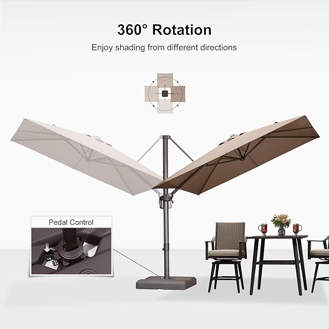 PURPLE LEAF 8 Feet Cantilever Patio Umbrella Square Umbrella with 360° Rotation and Aluminum Offset Hanging Outdoor Umbrella for Pool Garden Backyard Deck, Taupe