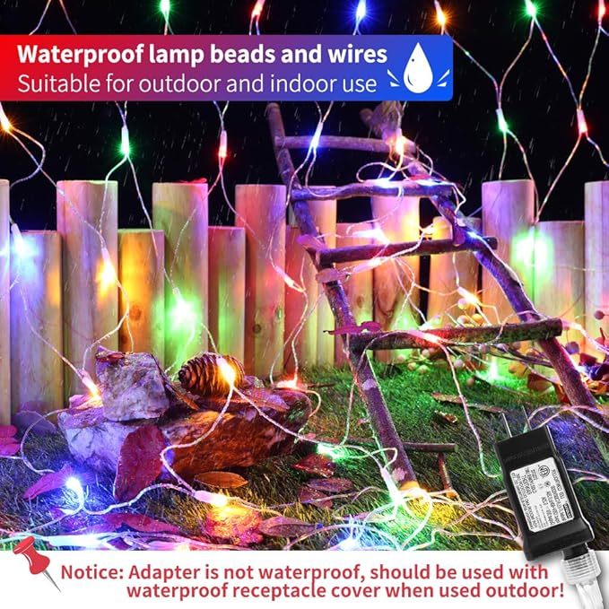 LYHOPE 12ft x 5ft 360 LED Christmas Net Lights, 8 Modes Low Voltage Mesh Christmas Decoration Lights for Xmas Trees, Bushes, Wall, Wedding, Garden, Outdoor, Indoor Decor (Multi-Color)