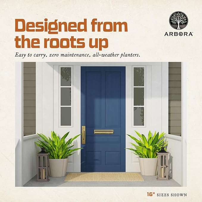 ARBORA 16" Monaco Square Polyresin Indoor and Outdoor Planter with Classic Cream Finish - Durable, Weatherproof, Lightweight, Large Plant Pot for Patio, Garden, Deck, Entryway