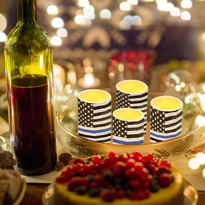 Flameless LED Candles Electric Candles with Remote Timer Control Long Lasting Tealights Fake Candles Set of 4, for Independence Day Party Decoration for July Fourth, American Flag Blue