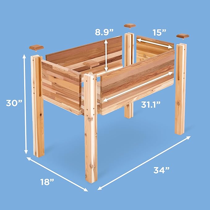Jumbl, Cedar Raised Garden Bed, Elevated Wood Planter for Growing Fresh Herbs, Vegetables, Flowers, Succulents - 34x18x30”