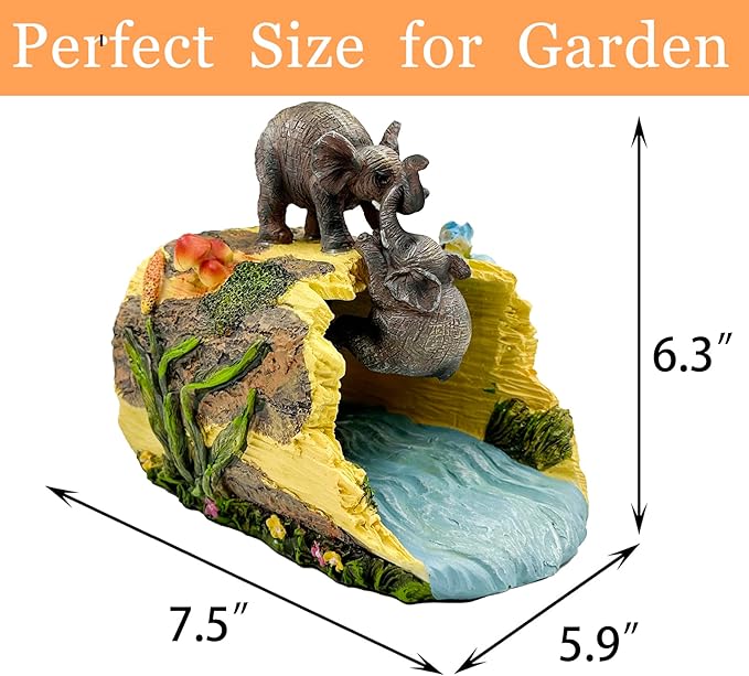 Teaeeno Twin Elephants Decor Gutter Downspout Extension Decorative,Animal Statue Outdoor Decor,3"×4" Rain Gutter Downspout Splash Block,Garden Splash Block Outdoor Sculpture,Rain Downspout Diverter