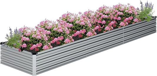 Galvanized Raised Garden Bed,12×4×1FT Metal Planting Box for Outdoor Vegetable, Herb,Planter Gardening (Silver)