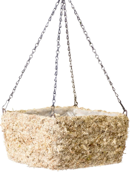 SuperMoss (29249D MossWeave Hanging Basket | Outdoor Hanging Planter with Moss | Decorative Plant Hanger for Porch, Balcony, Garden & Home Décor, Square, Small 10.5” D, Blond
