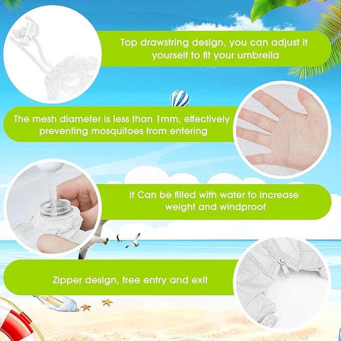 Windyun 2 Pcs 7 to 10 ft Patio Umbrella Mosquito Netting with Double Zipper Door, Screen Universal Hanging Mosquito Net for Patio Polyester Mesh Umbrella Screen for Outdoor and Patio Tables(White)