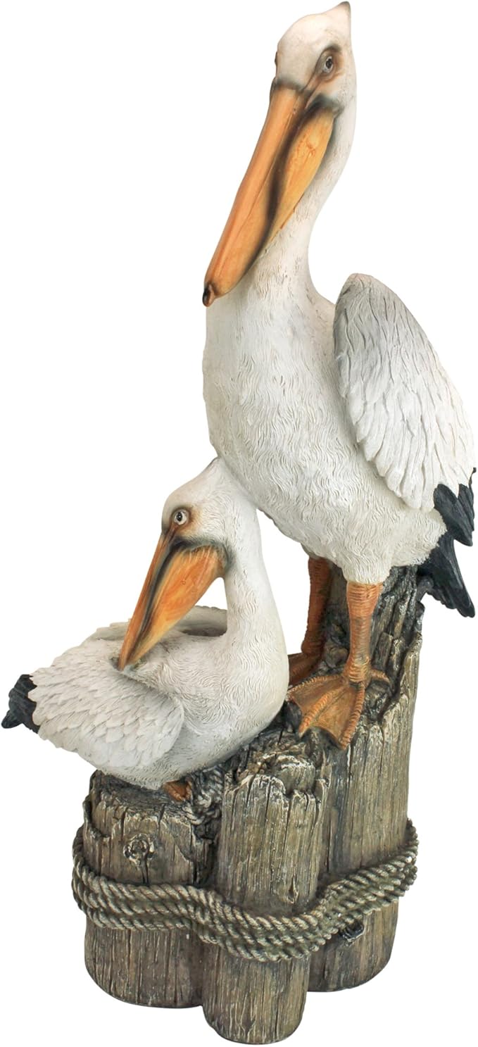 Design Toscano Coastal Decor Ocean's Perch Pelicans Garden Bird Statue, 9 Inch Wide, 24 Inch Tall, Cast Stone Resin, Full Color Finish