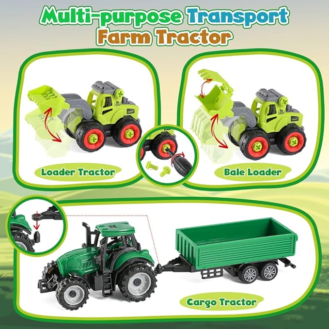 FRUSE Play Sand Farm Toys,Sensory Bins for Toddlers with 2.2lbs Sensory Play Sand,Farm Figures & Tractor Playset,Sandbox Toys for Kids 3 4 5 6 7