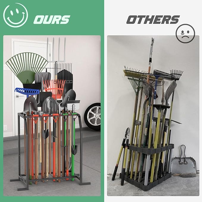 Trieez Extra Large Garden Tool Organizer for Garage, NEVER FALL OVER - Yard Tool Organizer Garage for Organization and Storage, Tool Rack for Shed, Outdoor, Tool Stand