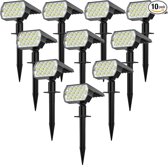 WELALO Solar Spot Lights Outdoor, [10 Pack/52 LED/3 Modes] 2-in-1 Solar Landscape Spotlights, Solar Powered Security Lights, Waterproof Wall Lights for Walkway Yard Garden Driveway(Cool White)
