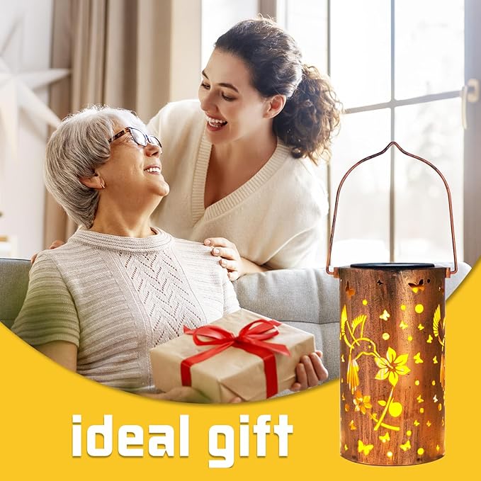 Mothers Day Gifts, 4 Packs Solar Lanterns Outdoor Hanging Lantern Lights, 4 Hummingbird Hollowed-Out Metal Decor Lantern, Waterproof LED Decorative Garden Light Gifts