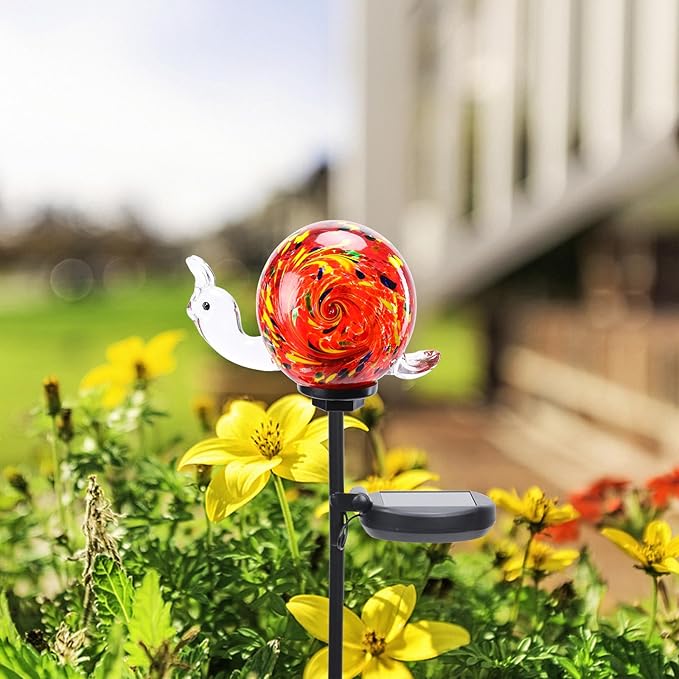 Solar Garden Decoration Outdoor Snail Lights, Hand Blown Glass Waterproof Solar Light Stake Decorate Paths, Pathways, Lawns and Yards Art for Mom, Mother's Day Gifts
