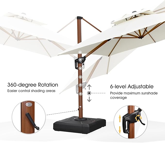 PURPLE LEAF 11ft Patio Umbrella with Base Outdoor Square Umbrellas Large Cantilever Umbrella Windproof Offset Umbrella Heavy Duty Sun Umbrellas for Garden Deck Pool Patio, Cream