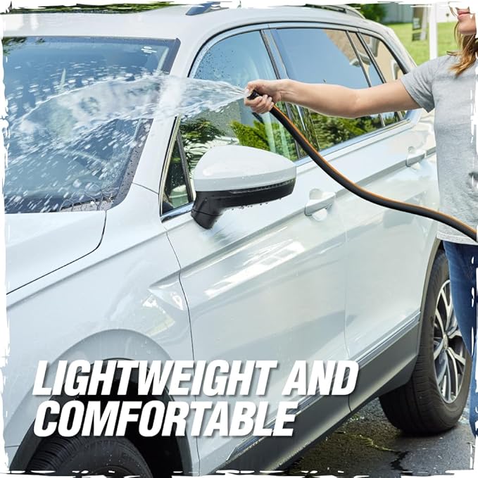 Rugged Rhino Heavy Duty Flexible Light Weight Garden Hose, 75ft x 5/8in, 4 Layer Leakproof Outdoor Gardening Tools, Watering Supplies, Powerful Water Pressure for Lawn, Flowers, Black Orange