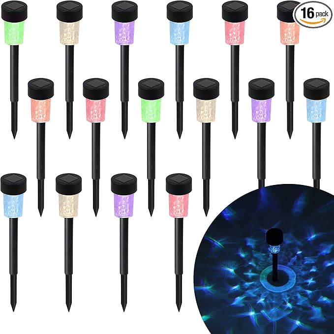 Dynaming 16 Pack Outdoor Solar Pathway Lights, RGB Color Changing LED Solar Powered Walkway Lights, Waterproof Landscape Decorative In-Ground Lighting for Garden Lawn Patio Yard Deck Driveway