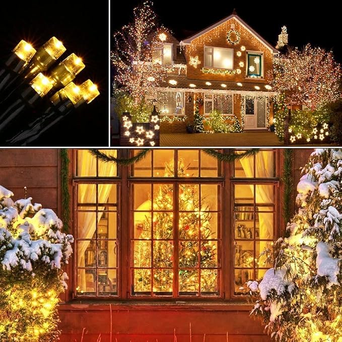 Solar Christmas Lights Outdoor, 98.4ft 300 LED Solar Fairy String Lights, 8 Modes Waterproof Christmas Lights for Garden, Patio, Bush, Home, Party, Wedding, Holiday, Tree Decorations (Warm White)