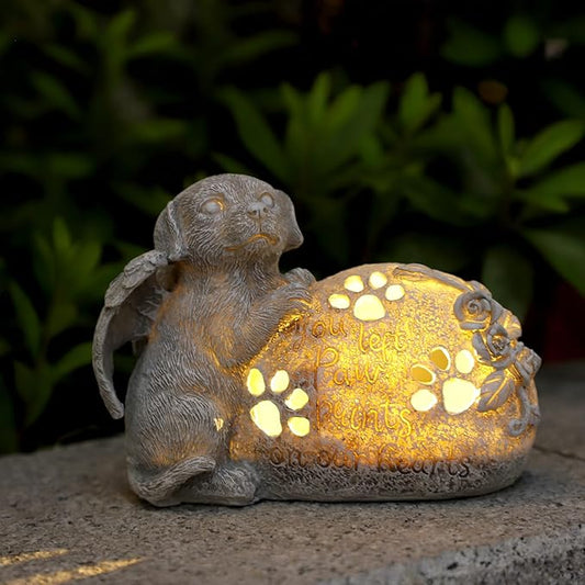 Dog Memorial Gifts Outdoor Statue with Solar Lights,Outdoor Resin Pet Ornament Grave Memorial Angel Decor Stone Effect