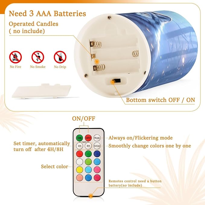 Flickering Flameless Candles, Wolf Winter Forest LED Candles with Remote Timer, Set of 2 Battery Operated Candle for Valentine Wedding Birthday