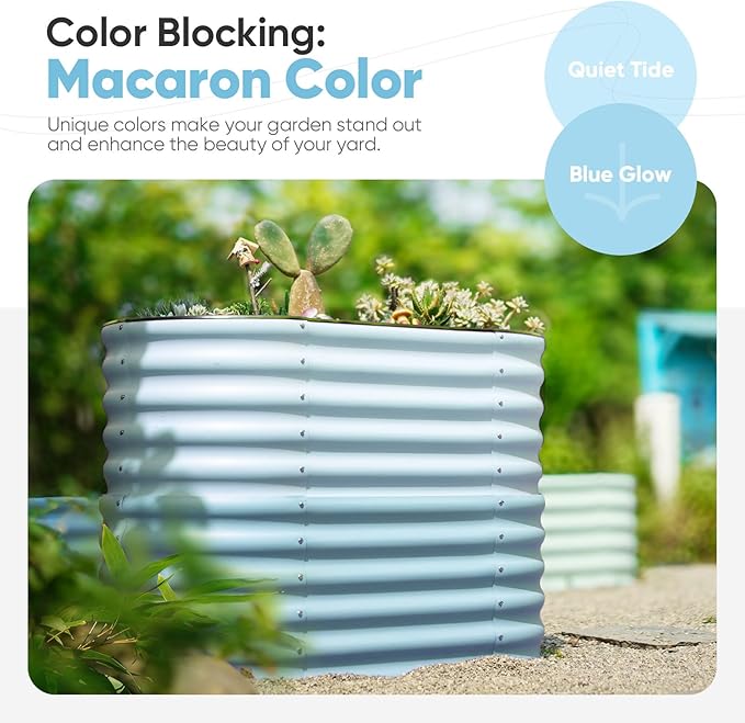 KING BIRD Raised Garden Bed 2.85 ft Tall 6 in 1 Galvanized Planter Garden Box Outdoor for Gardening, Deep Root Vegetables, Flowers 47.2X23.6X34.2 in, Light Blue