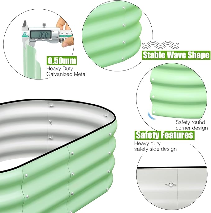 SnugNiture Galvanized Raised Garden Bed Outdoor, 2 Pcs 4x2x1ft Oval Metal Planter Box for Planting Plants Vegetables, Green