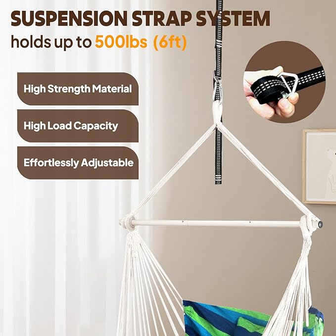 Chihee Hammock Chair Hanging Chair with Foot Rest 2 Cushions Max 500lbs Robust Metal Spreader Bar Collapsible Easy Storage Soft Cotton Swing Chair Strong Strap Iron Carabiner Side Pocket Included