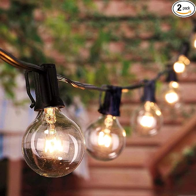 Brightown Outdoor String Lights, 25 Ft Globe Patio Lights with 25 Edison Glass Bulbs, UL Listed Waterproof Hanging Outside Lights for Backyard Balcony Party Decor, Not Connectable, 2 Pack