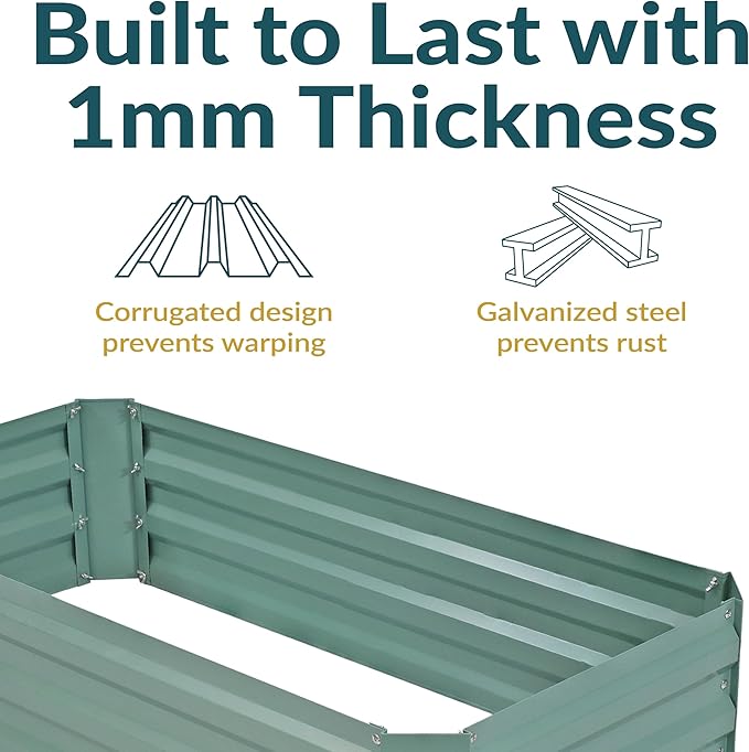 Sunnydaze Galvanized Raised Garden Bed - Metal Raised Bed for Gardening - Outdoor Planter Box for Flowers, Plants, and Vegetables - Green - 48" W x 36" D x 12" H Rectangle