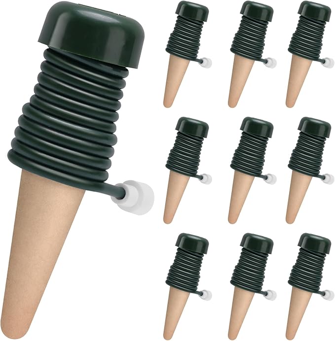 BYDOLL Plant Self-Watering Stakes Automatic Watering Terracotta Spikes for Indoor Outdoor Plants,Houseplant Insert Devices for Vacation use,Bonsai Drip Irrigation System (10 Pack)