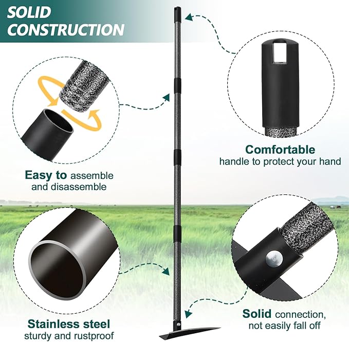 Hoe Garden Tool, Triangle Hoe Gardening Weeding Tool, 60" Long Handle Heavy Duty Manual Weeder Gardening Hand Tools for Weeding, Digging, Loosening Soil