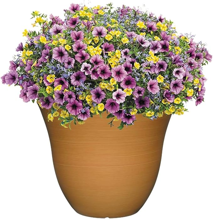 Classic Home and Garden Honeysuckle Resin Flower Pot Planter, Bamboo Brown, 15"