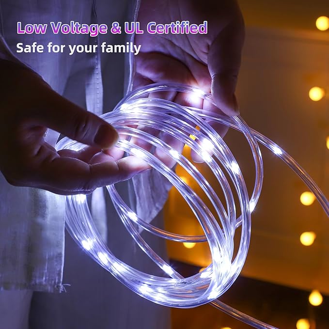 100FT Rope Lights Outdoor, Connectable Trampoline Lights 300LED String Lights Flexible Clear Tube Light Waterproof Rope Light 8 Modes for Camping Yard Pool Canopy Deck Home Outdoor Indoor Decor
