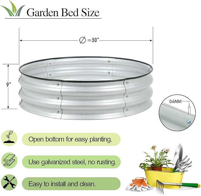 BPS Metal Raised Garden Bed, 2.5FT Diameter Galvanized Planter Raised Garden Boxes for Flower Planters, Vegetables Herb