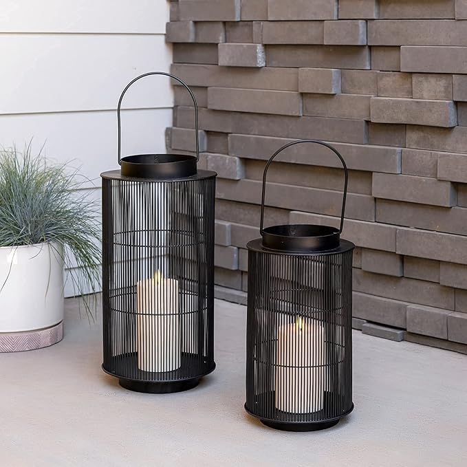 LampLust Outdoor Lantern Decorative Outdoor Patio Decor, 16 Inch Candle Lantern, Black Metal, Outdoor Lanterns for Patio Waterproof, Battery Included, Modern Farmhouse Front Porch Decor
