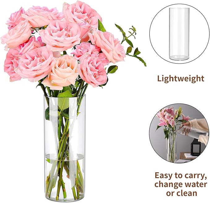 Clear Flower Vase, Non-breakable Vases, 4" W x 8" H, Acrylic Vase, Aesthetic Room Decor Cylindrical Modern Flower Vases for Table Centerpiece, Home Decor, Women Floral Arrangement Gift