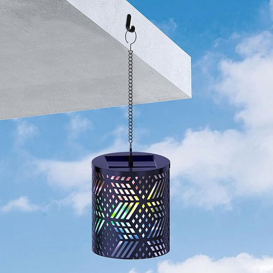 RGB Solar Lanterns Outdoor Waterproof Hanging Solar Lights Gifts for Men Women Metal Decorative LED Lanterns for Yard, Patio, Lawn, Tabletop, Pathway, Landscape, Garden Decor Diamond Pattern (1 Pack)