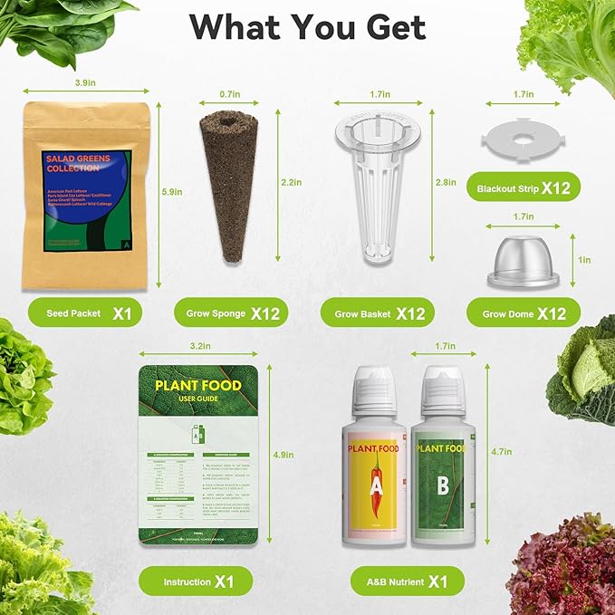 inbloom Salad Green Seed Pod Kit for AeroGarden, Ahopegarden, GARDENCUBE, MUFGA, 12 Pods (350+ Seeds with American Fast/Paris Island/Buttercrunch Lettuce, Swiss Chard, Spinach, Cauliflower, Cabbage)