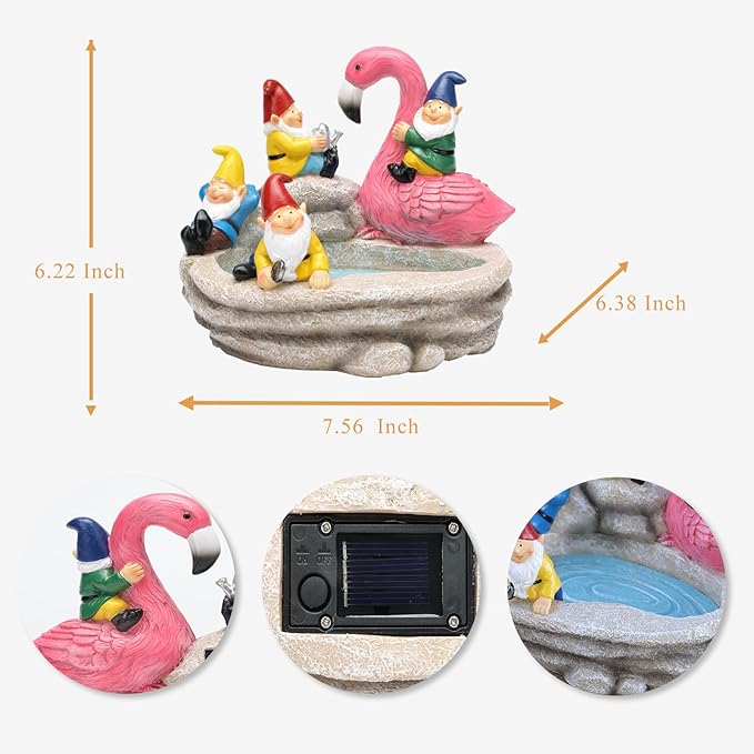 Garden Gnomes Statue Outdoor Gnome Decor Solar Gnome Statues Decoration for Lawn Yard Balcony Patio,Funny Gnome Riding Flamingo Figurine Mom Gift