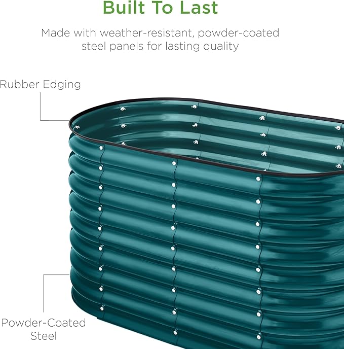 Best Choice Products 4x2x2ft Outdoor Metal Raised Garden Bed, Oval Deep Root Planter Box for Vegetables, Flowers, Herbs, and Succulents w/ 101 Gallon Capacity, Rubber Edge Guard - Peacock Blue