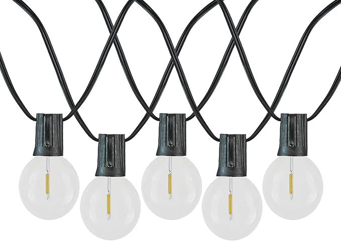 Novelty Lights 25 Feet G40 LED Patio String Lights with 25 Bulbs, Warm White, Weather Resistant and Shatterproof Replaceable Plastic Globe Bulbs, Black Wire
