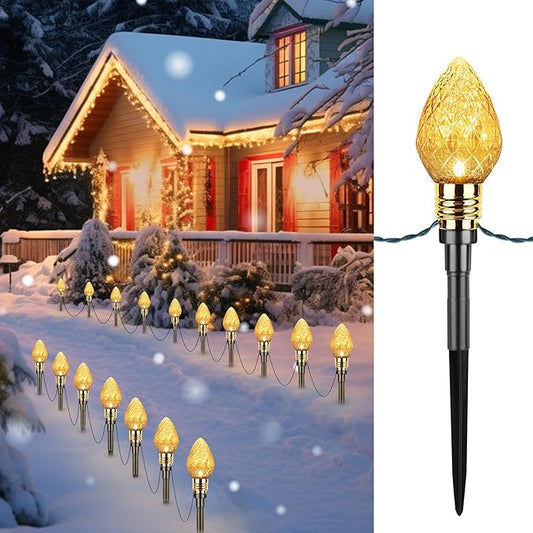 Brightown 2 Pack Strawberry C9 Christmas Pathway Lights Outdoor - Total 34.8 Feet 20 LED Christmas Walkway Lights, Christmas Lights Outdoor Decorations for Yard Lawn Holiday Outside, Warm White