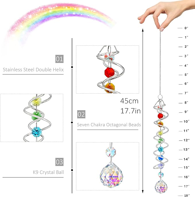 H&D HYALINE & DORA Sun Catchers for Windows,Crystal Sun Catcher with Seven Chakra Beads,Decorative Wind Spinner Tail Suncatcher for Indoor Christmas Decoration17.7in