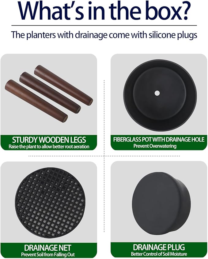 12 Inches Plant Pot with Stand, Large Modern Standing Planters for Indoor Plants with Drainage Holes, Gray Flower Pots with Legs